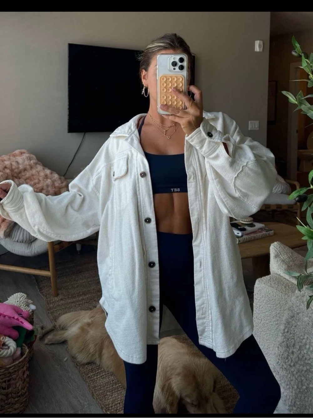 Free People Cream Oversized Button-Down Shacket